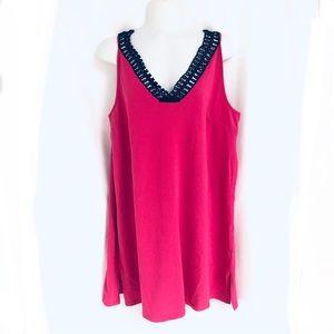 TALBOTS Pink Casual Summer Dress Beach Cover Up w/Scrolled Detail Around Neck